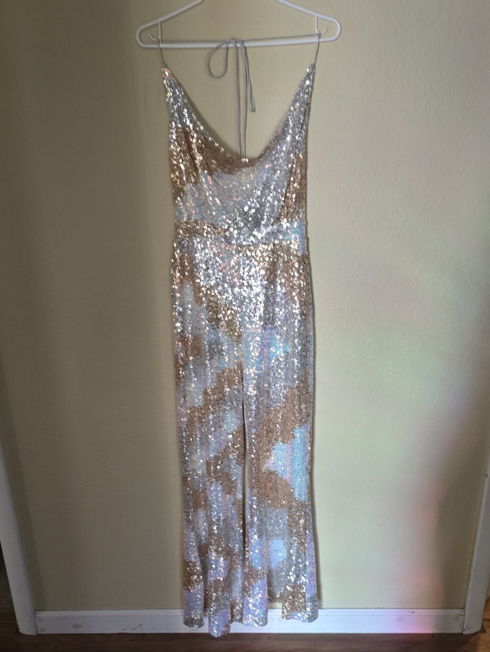 12th Tribe Gold and Silver Sequin Backless Cowl Jumpsuit